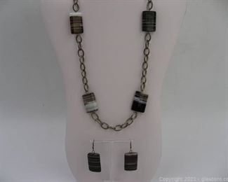 Unique Banded Agate Necklace and Earring Set
