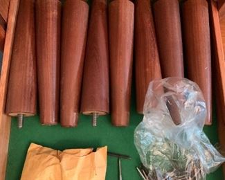 legs for to make the large piece into 3 different pieces 
#10	Mid-Century Danish teak cabinet that can be made in to 3 pieces. Shown with long support piece on the bottom making it 88 inches long then with the extra legs and smaller support for each cabinet 59Wx18Dx30H  (2 of these) plus 4 Drawer Chest  29Wx18Dx30H 	 $1,200.00 
