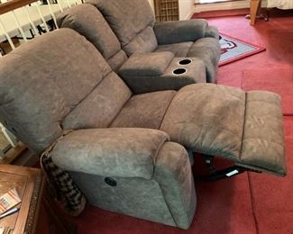 #17	Morris Electric Theatre Double Reclining Seats w/middle Cup Holder & compartments w/USB & Outlets (as is top Spot)  75W 	 $175.00 
