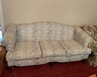 #20	Cream/Floral Camel Back Sofa w/q/a Legs  76"L	 $75.00 
