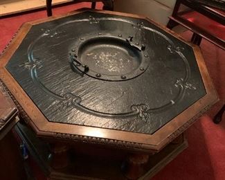 #24	Octagonal Coffee Table w/black Slate Top w/lift-out Cast Iron Center 40x15	 $100.00 
