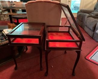 #27	(2) Square Display End Tables w/q/a Legs and Lift-up Top  17Wx22.5Dx24  $75 each
