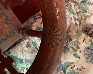 #29	Corner Chair Wood w/leather Seat w/carved Back - Antique - as is Needs tightening	 $125.00 
