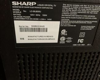 #32	Sharp Flat Screen TV - Model LC55UV30U - 55" 	 $100.00 

