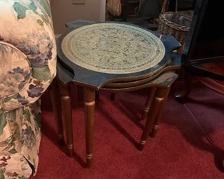 #31	3 Round Laminate Top/Wood Legs Stacking Tables 17Round x 16 - sold as a set	 $30.00 
