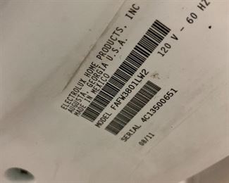 #53	Frigidaire Front Load Washer w/Pedestal  Model FAFW3801LW2	 $100.00 
