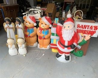 #59	Empire Bears (set of 2) 36"Tall 	 $50.00 
#60	Plastic Santa 40" Tall	$45 
#61	Set of 2 elves  (santas Workshop & Stack of presents) - General Foam Plastics Norfolk VA	 $50.00 
#62	Set of 4 Plastic Angels  36"T on Taller ones and 18" Tall on Short ones	 $50.00 
