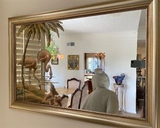 Vintage Turner Flamingo motif mirror. Measures approx 26" tall and 37 1/2" across  $275  No calls/email only please. 
