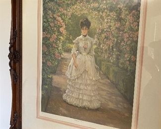 Victorian Woman in Ruffled dress in Rose Arbor. Limited Edition signed print. Approx 36" x 32" Dated 1987   119/750  "English Rose" Don Maley with pencil signature  $150.00 No calls/email only please