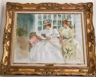 "Kipling Time" Two Victorian Women with hats. Oil on Canvas signed Rusty Money lower right. Approx 25" x 31"   $225.00  No calls/email only please