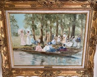 "Punting on the Thames"   Victorian Scene with people in boats.  Oil on Canvas signed Rusty Money lower right. Approx 25" x 31"   $225.00  No calls/email only please