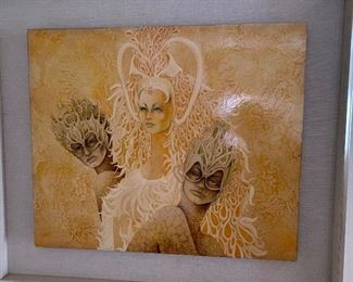 Oil on Panel, Three mythological women, Fred Hirschfeld, no signature visible. Measures approx 27 1/2" x 31 1/2" framed. $300   No calls/email only please. 