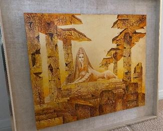 Oil on Panel, Sphinx in the Ruins, Fred Hirschfeld signed lower right. Measures approx 28" x 31 1/2" framed. $375   No calls/email only please. 