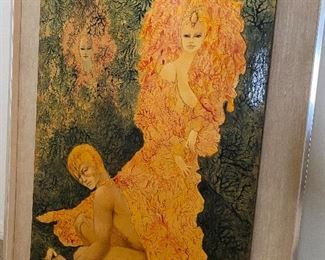 Oil on Panel, Fred Hirschfeld, Two mythological figures plus face. Signed lower right. Measures approx 44" x 31 1/2 " framed. $395  No calls/email only please
