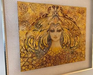 Oil on panel , Fred Hirschfeld, portrait of mythological woman with headless. Signed lower right. Measures approx 28" x 32" framed. $375  No calls/email only please. 