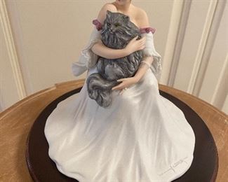 Icart porcelain figurine "Le Chat Parcian" Approx 7" tall and 7" base. Wooden base. $125   No calls/email only please. 