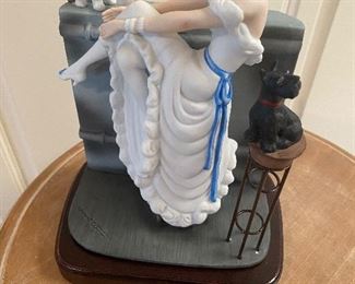 Icart porcelain figurine "Au Bar" (dog seat needs to be re glued to base and there are a few losses to paint where seat is supposed to be glued in.) Wooden base. Approx 8 1/2" tall and base measures approx 6" x 4 1/2"   $125  No calls/email only