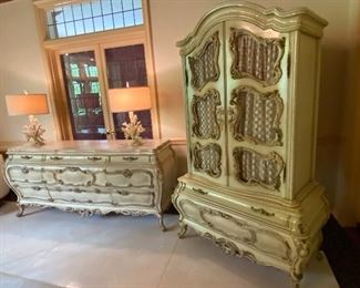 LARGE FRENCH STYLE DRESSER AND ARMOIRE