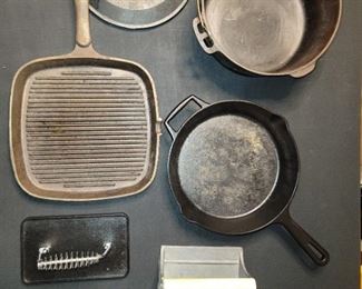 Multiple Cast Iron Pots Pans and Skillets