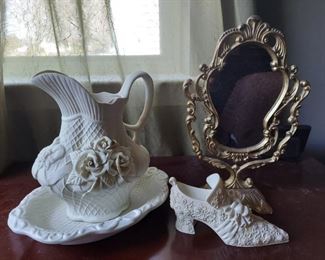Porcelain Set and Antique Style Mirror