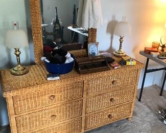 Wicker dresser and mirror