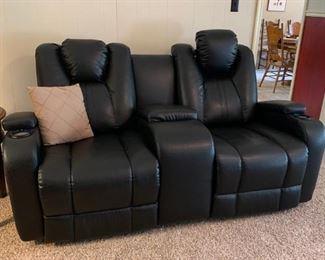 Electric Reclining faux leather love seat with storage 