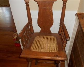 Oak cane seat high chair