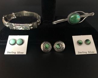 Beautiful Green Vintage, Earrings, Bracelet, Tie Clip