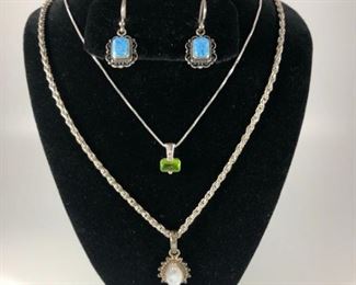 Blue and Green Bling Necklace, Earrings