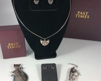 Celtic Cat Necklace, Pin, Earrings