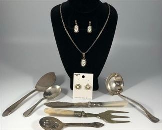 Opals and Cutlery Vintage, Knife, Fork, Spoon, Necklace, Earrings