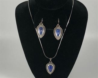 Vintage Blue Necklace, Earrings