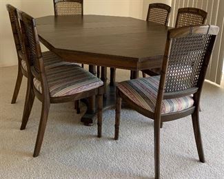 Vintage Octagon Dining Table w 6 Caned Back Chair and Leaf