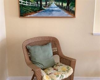 Oil Painting and Wicker Chair
