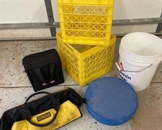 Plastic Crates, Bucket, Tool Bag and More
