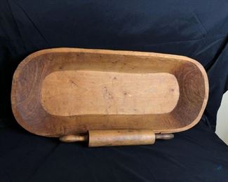 One Large Wooden Dough Bowl, and rolling pin
