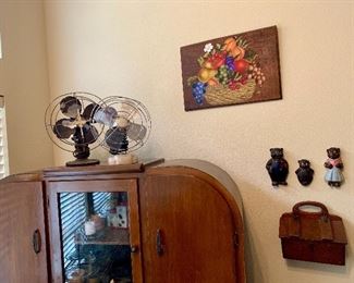 Vintage Fans, 3 Little Bears Chalkware & Other Wall Decor