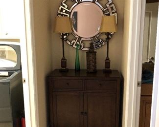 Wall mirror and pair of buffet lamps