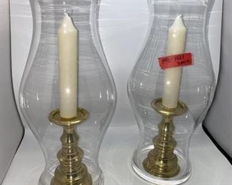 Brass Candle Sticks w Glass 