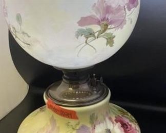Double glass hurricane lamp w pink peony flower