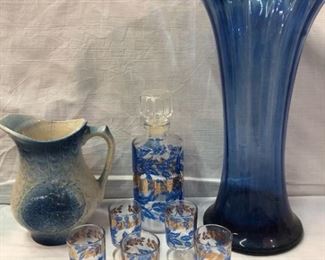Hand Blown Vase, Decanter Set, Salt Glaze
