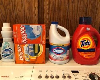 Numerous detergents and cleaning products to be sold -- this only a sampling.