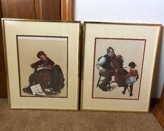 Framed Norman Rockwell prints.