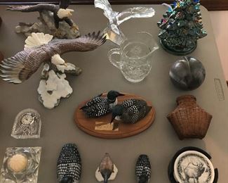 Small ceramic Christmas tree; nice selection of wildlife sculptures/figurines.
