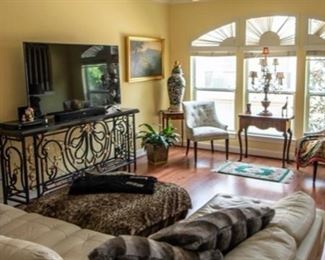 Cream Sofa, Tables, bergere chair, Burmese trunk