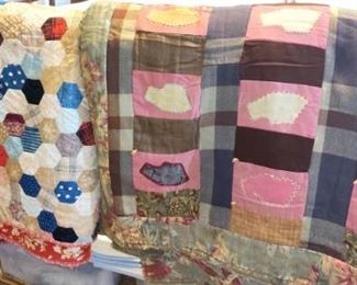 DBR348 2 Vintage Reversible Hand made Quilts with Stand