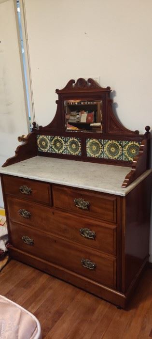 M362 Marble Top Dresser With Tile Inlay