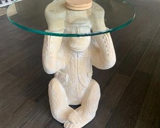 Ceramic monkey table with glass top