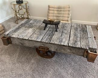 Coffee Table, weathered factory cart; the look they all are going for...