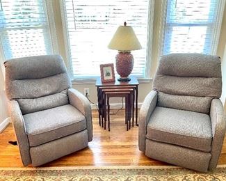 They swivel and recline! doesnt get much better than this! Soft gray color in fantastic condition